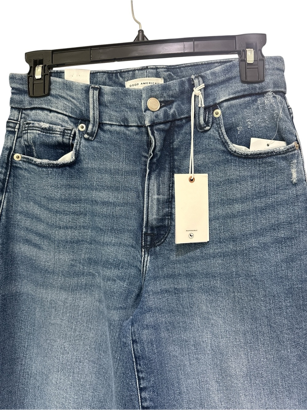 Good American Wide-Leg Denim Jeans in Medium Blue - Picture 5 of 7